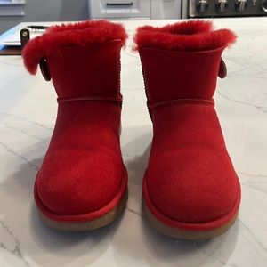 UGG Women’s Mini Bailey Button Boot.  Red suede